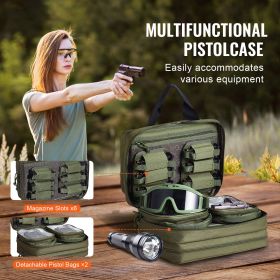 Range Bag for 2 Pistols, Tactical Gun Bag with 2 Built-in Removable Pistol Bags & 6 Detachable Magazines, Gun Range Bag for Outdoor Hunting Shoot (product color: Green, Item Size: 33 x 20 x 23 cm)